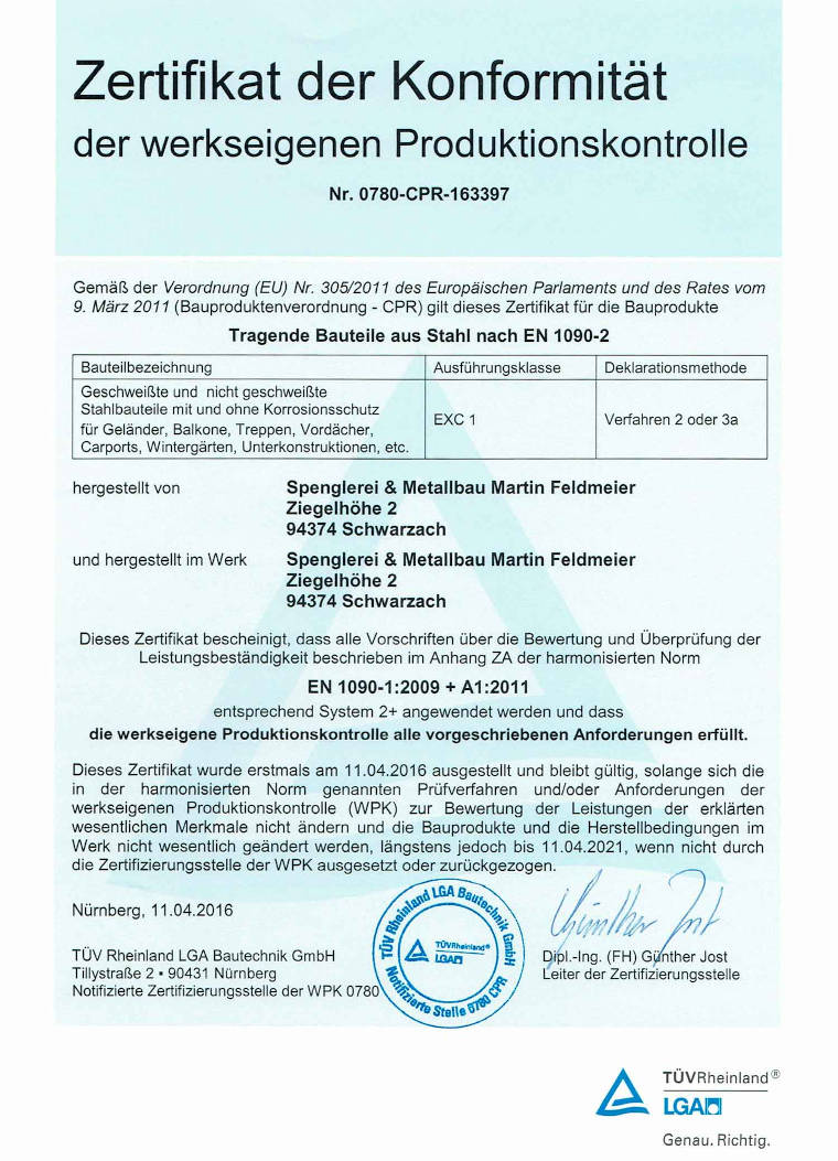 Schweißer-Prüfungsbescheinigungen, Teilnehmerbestätigungen und Zertifikate der Spenglerei Feldmeier, Schwarzach - 7